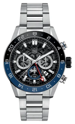 TAG Heuer Carrera Automatic GMT Chronograph Stainless Steel Black Skeleton Dial Date Mens Watch CBG2A1Z.BA0658