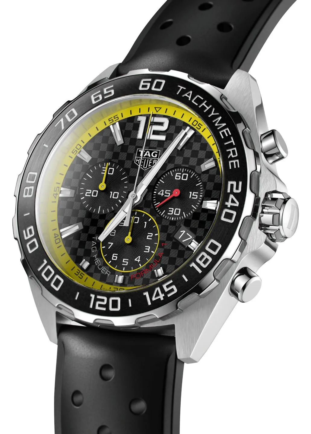 TAG Heuer Formula 1 Chronograph Stainless Steel Black Dial Black Rubber Strap Date Divers Quartz Mens Watch CAZ101AC.FT8024
