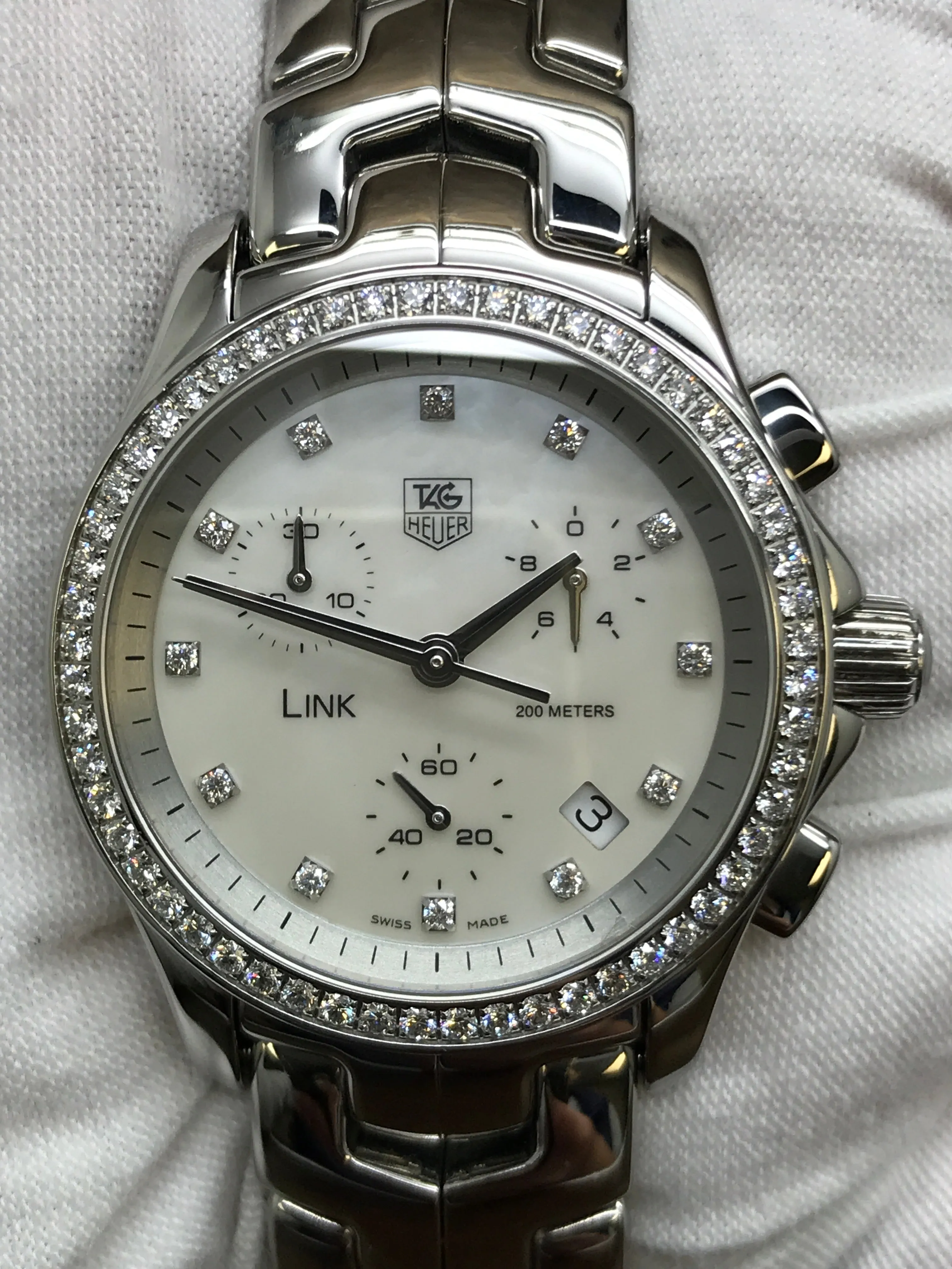 TAG Heuer Link Chronograph CJF1314 Mother of Pearl Diamond Dial Quartz Women's Watch