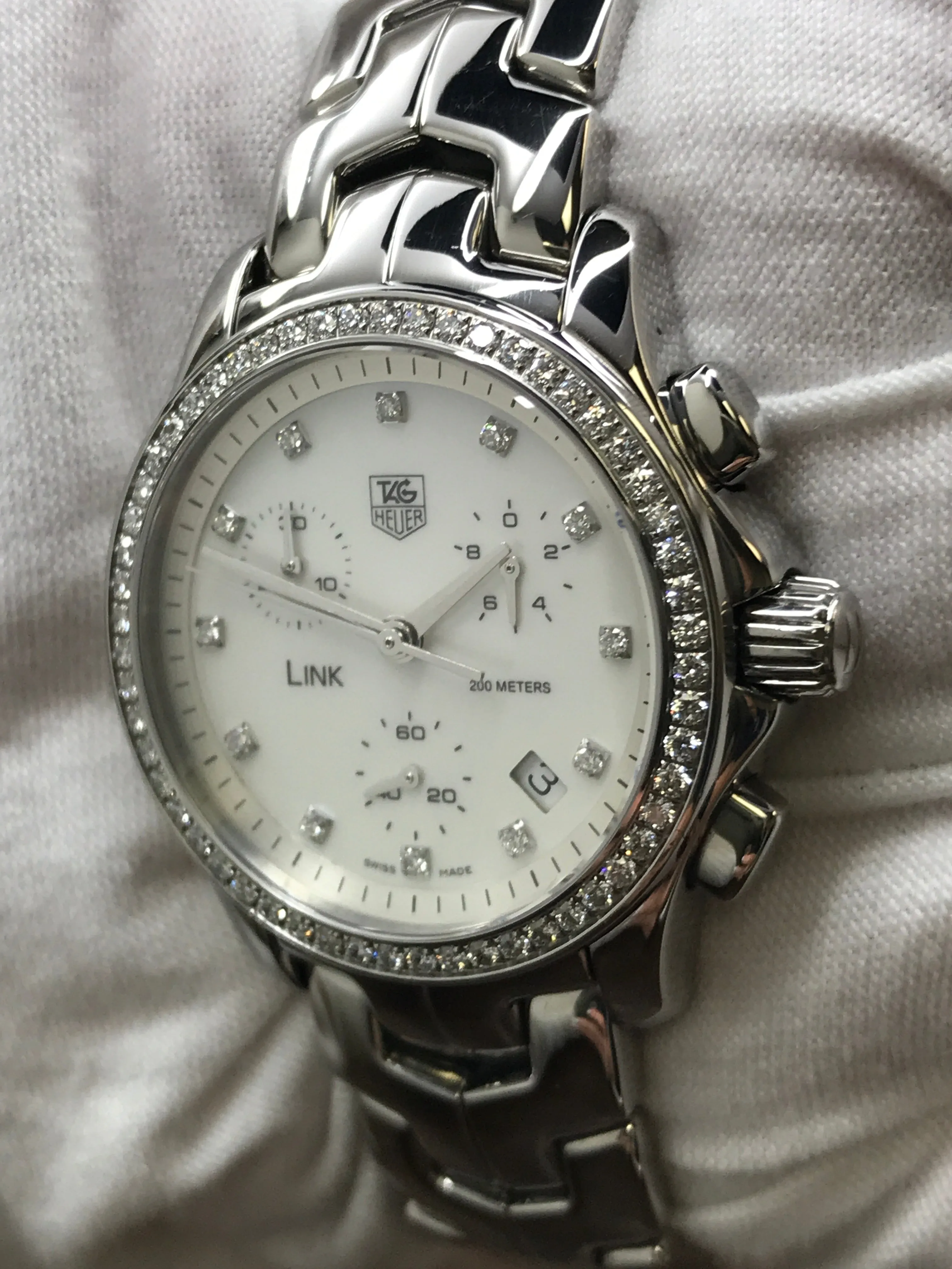 TAG Heuer Link Chronograph CJF1314 Mother of Pearl Diamond Dial Quartz Women's Watch