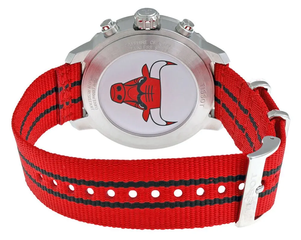 Tissot Quickster Special Edition NBA Chicago Bulls Chronograph Stainless Steel Silver Dial Red Textile Strap Date Quartz Mens Watch T095.417.17.037.04