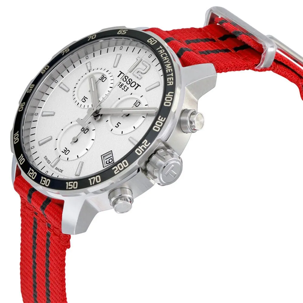 Tissot Quickster Special Edition NBA Chicago Bulls Chronograph Stainless Steel Silver Dial Red Textile Strap Date Quartz Mens Watch T095.417.17.037.04