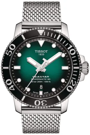 Tissot T-Sport Seastar 1000 Automatic Powermatic 80 Green Dial Stainless Steel Mesh Mens Watch T120.407.11.091.00