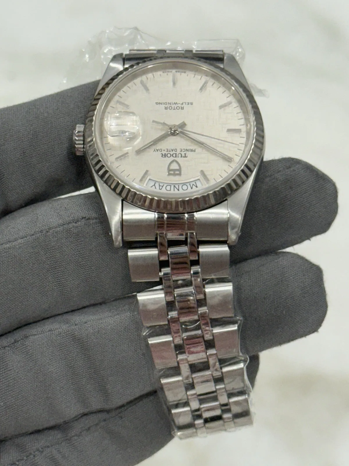 Tudor Prince Date Day Gold Bezel 36mm Linen Automatic Men’s Watch 76214