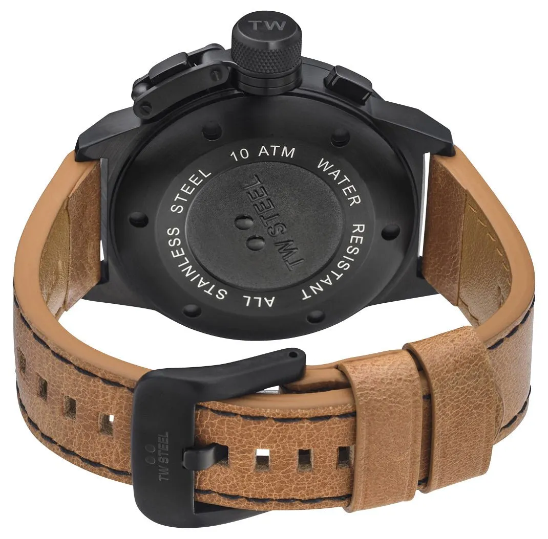 TW Steel Canteen Chronograph Black PVD Black Dial Brown Leather Strap Date Quartz Mens Watch CS43