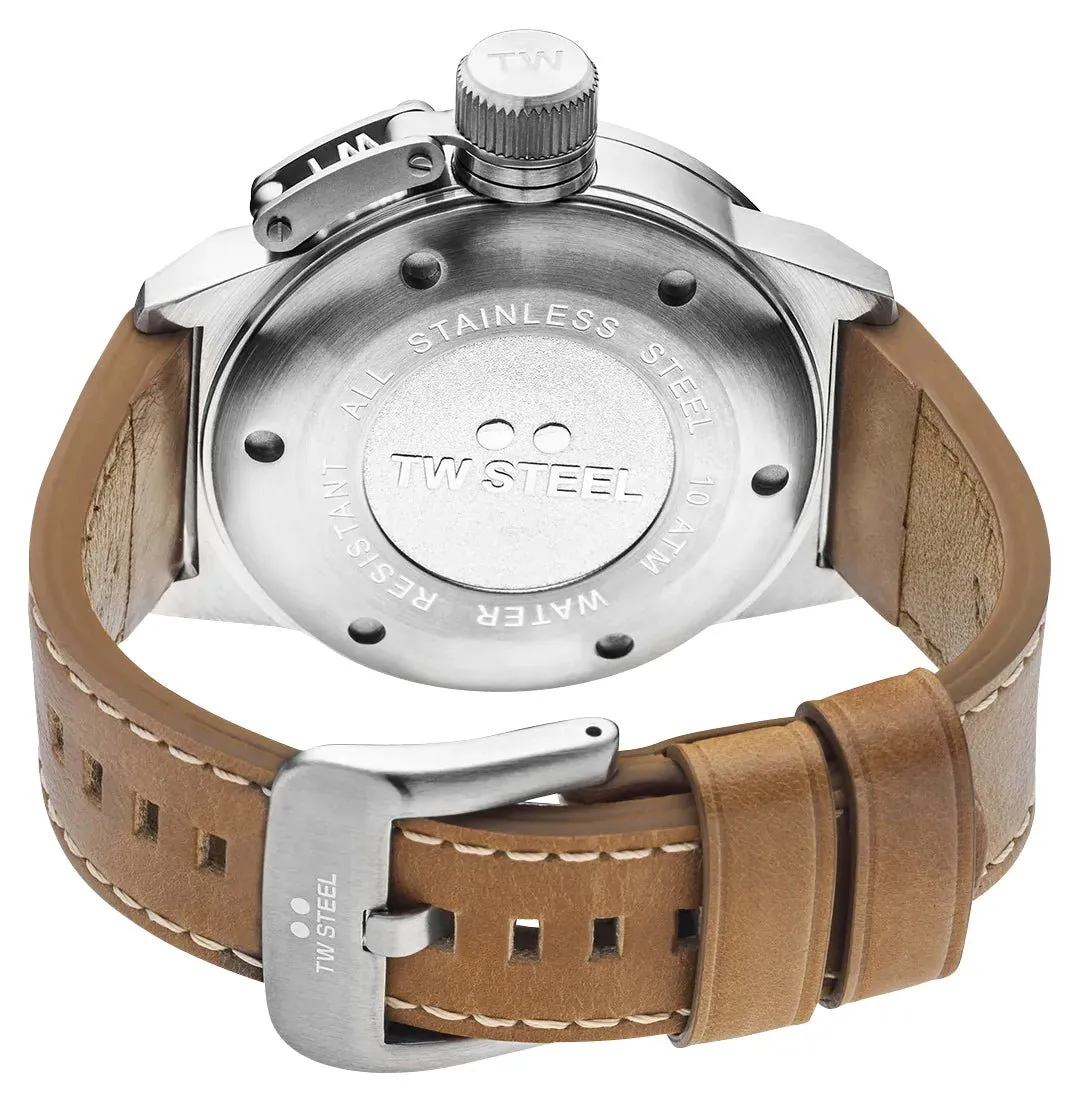 TW Steel Canteen Stainless Steel Cream Dial Brown Leather Strap Date Quartz Mens Watch CS12