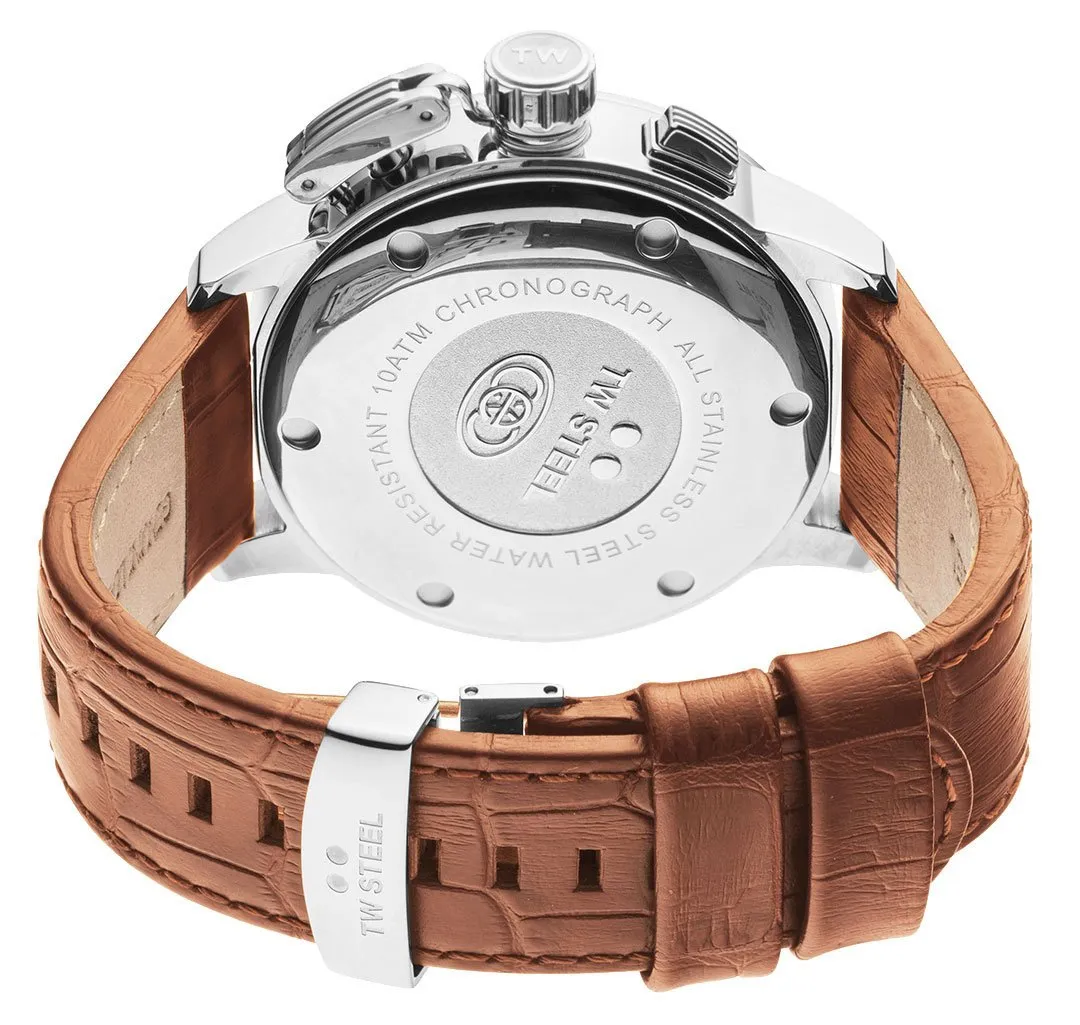 TW Steel Ceo Adesso Chronograph Stainless Steel Caramel Leather Strap Black Dial Quartz Date Mens Watch CE7004