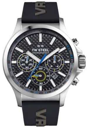 TW Steel VR46 Pilot Special Edition Chronograph Stainless Steel Black Dial Black Silicon Strap Date Quartz Mens Watch TW939
