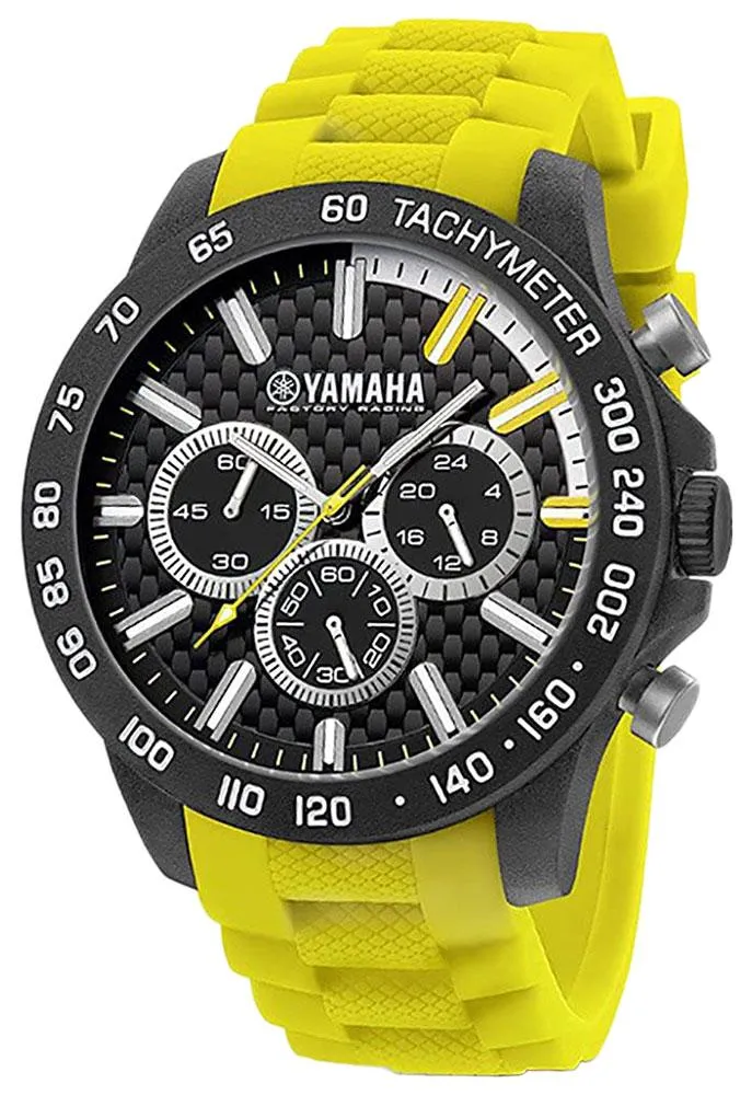 TW Steel Yamaha Factory Racing Quartz Chronograph Black Carbon Case Yellow Silicon Mens Watch Y120