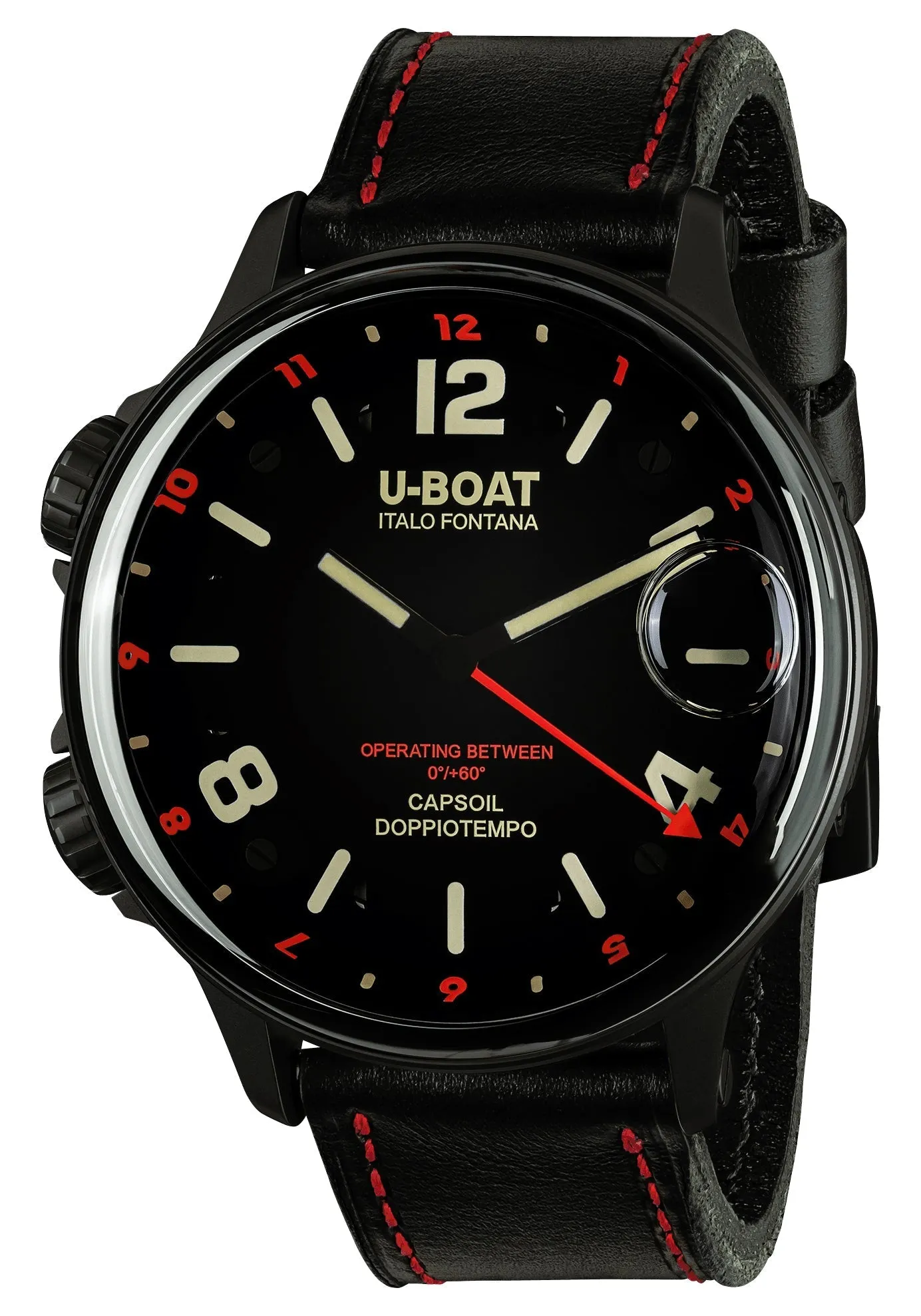 U-Boat Capsoil Doppiotempo Black DLC Steel Black Dial Black Leather Interchangeable Black Rubber Quartz Mens Watch 9673