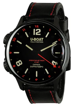 U-Boat Capsoil Doppiotempo Black DLC Steel Black Dial Black Leather Interchangeable Black Rubber Quartz Mens Watch 9673