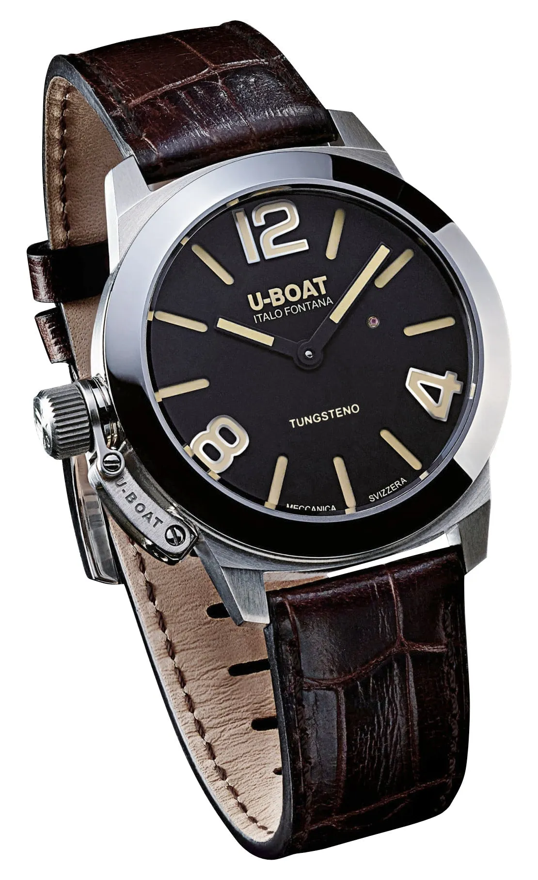 U-Boat Classico Stratos Manual Wind Stainless Steel Black Dial Brown Leather Strap Mens Watch 9002