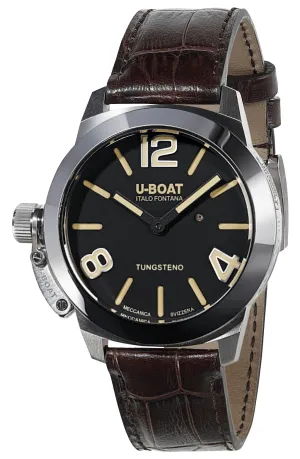 U-Boat Classico Stratos Manual Wind Stainless Steel Black Dial Brown Leather Strap Mens Watch 9002