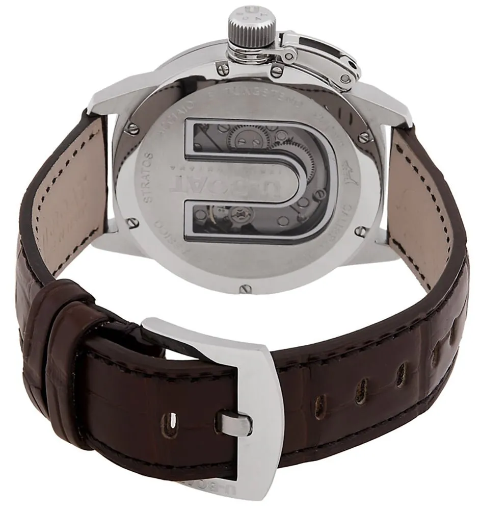 U-Boat Classico Stratos Manual Wind Stainless Steel Black Dial Brown Leather Strap Mens Watch 9002