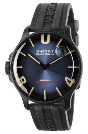 U-Boat Darkmoon Black PVD Blue Dial Black Rubber Strap Quartz Mens Watch 8700