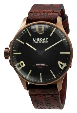 U-Boat Darkmoon Bronze Ion-Plated Steel Black Dial Brown Leather Strap Quartz Mens Watch 8467