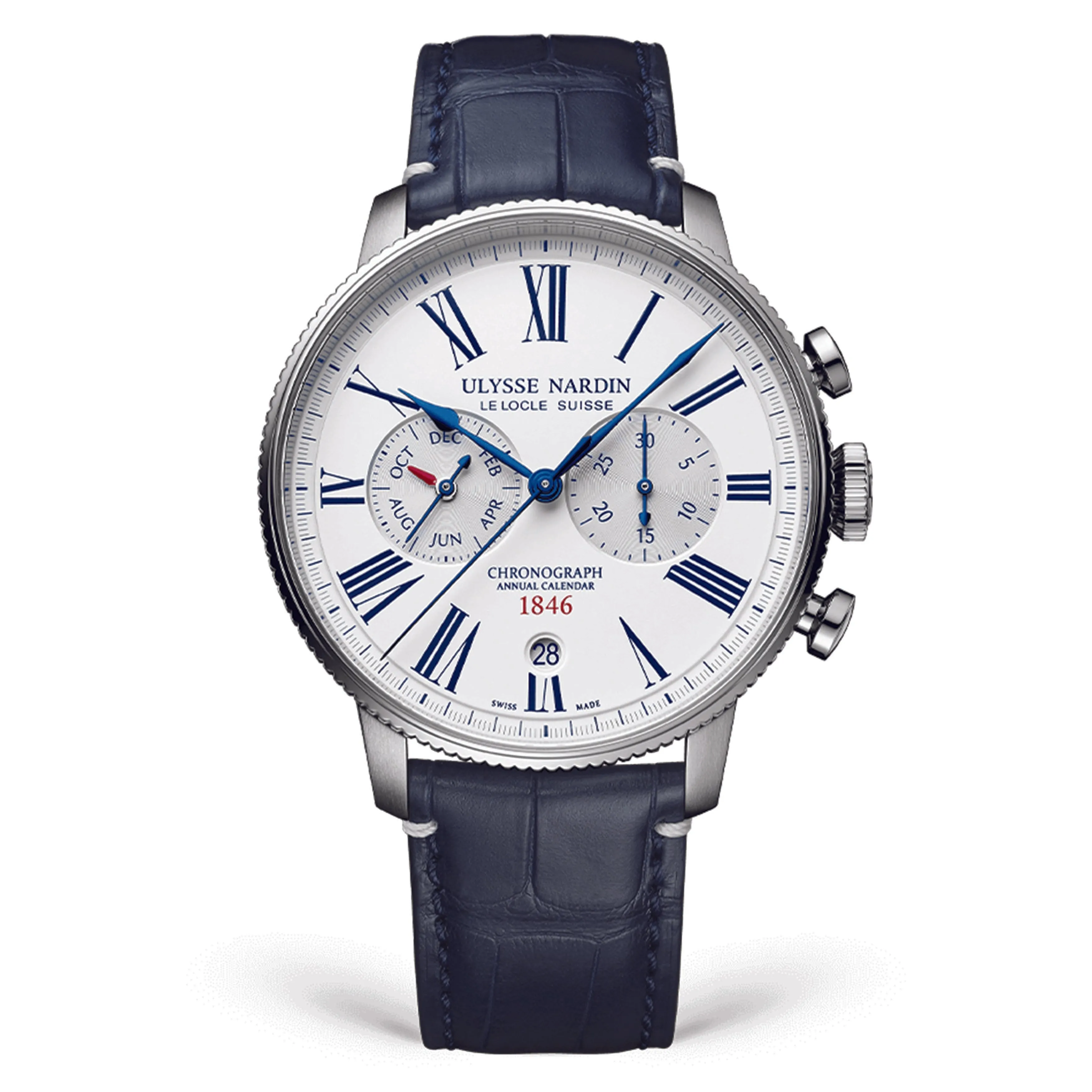 Ulysse Nardin Marine Torpilleur Annual Chronograph Watch, 44mm White Dial, 1533-320LE-0A-175/1B