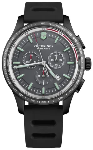 Victorinox Swiss Army Alliance Sport Chronograph Black Stainless Steel Black Rubber Strap Grey Dial Date Mens Watch 241818
