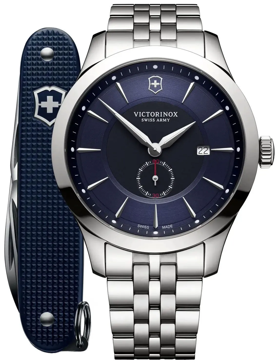 Victorinox Swiss Army Alliance Stainless Steel Blue and Black Dial Date Mens Watch with Pioneer Knife 241763.1