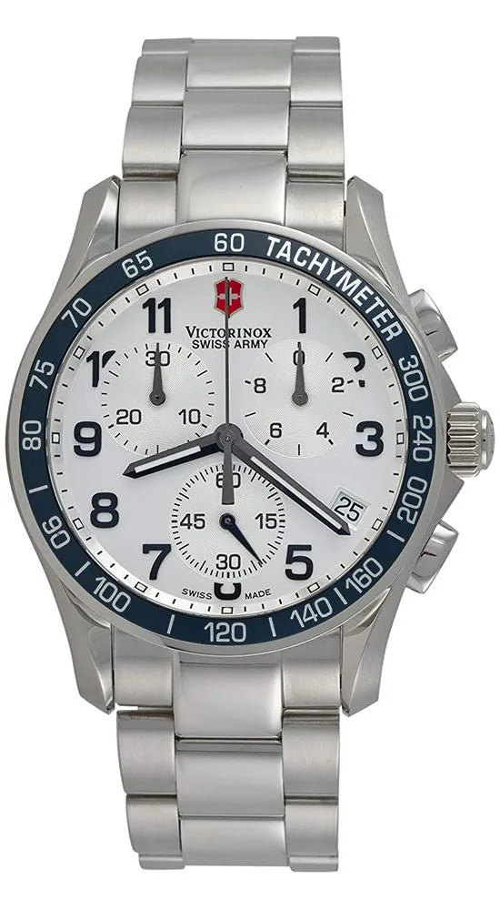 Victorinox Swiss Army Chrono Classic Steel Silver Chronograph Dial Tachymeter Scale Date Men's Watch 241121