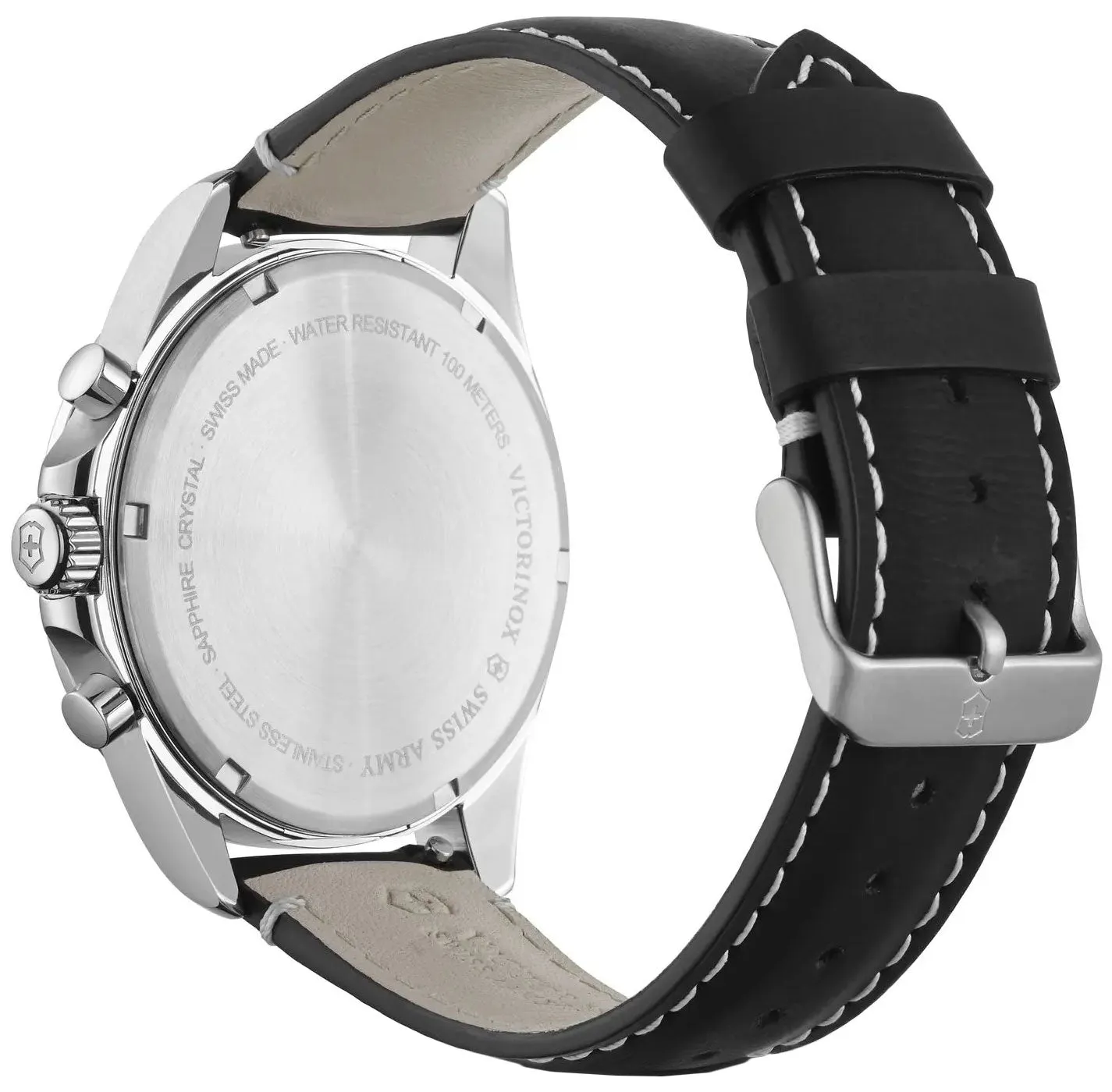Victorinox Swiss Army FieldForce Chronograph Stainless Steel Black Leather White Dial Date Mens Watch 241853