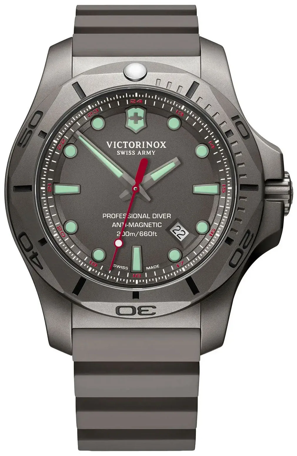 Victorinox Swiss Army I.N.O.X. Professional Diver Grey Titanium Rubber Strap Date Mens Watch 241810