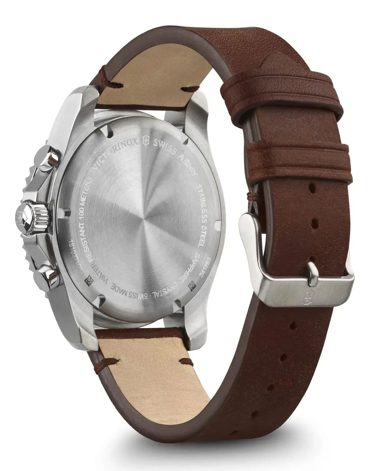Victorinox Swiss Army Maverick Chronograph Stainless Steel Brown Leather Blue Dial Date Mens Watch 241865