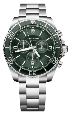Victorinox Swiss Army Maverick Chronograph Stainless Steel Green Dial Date Quartz Mens Watch 241946