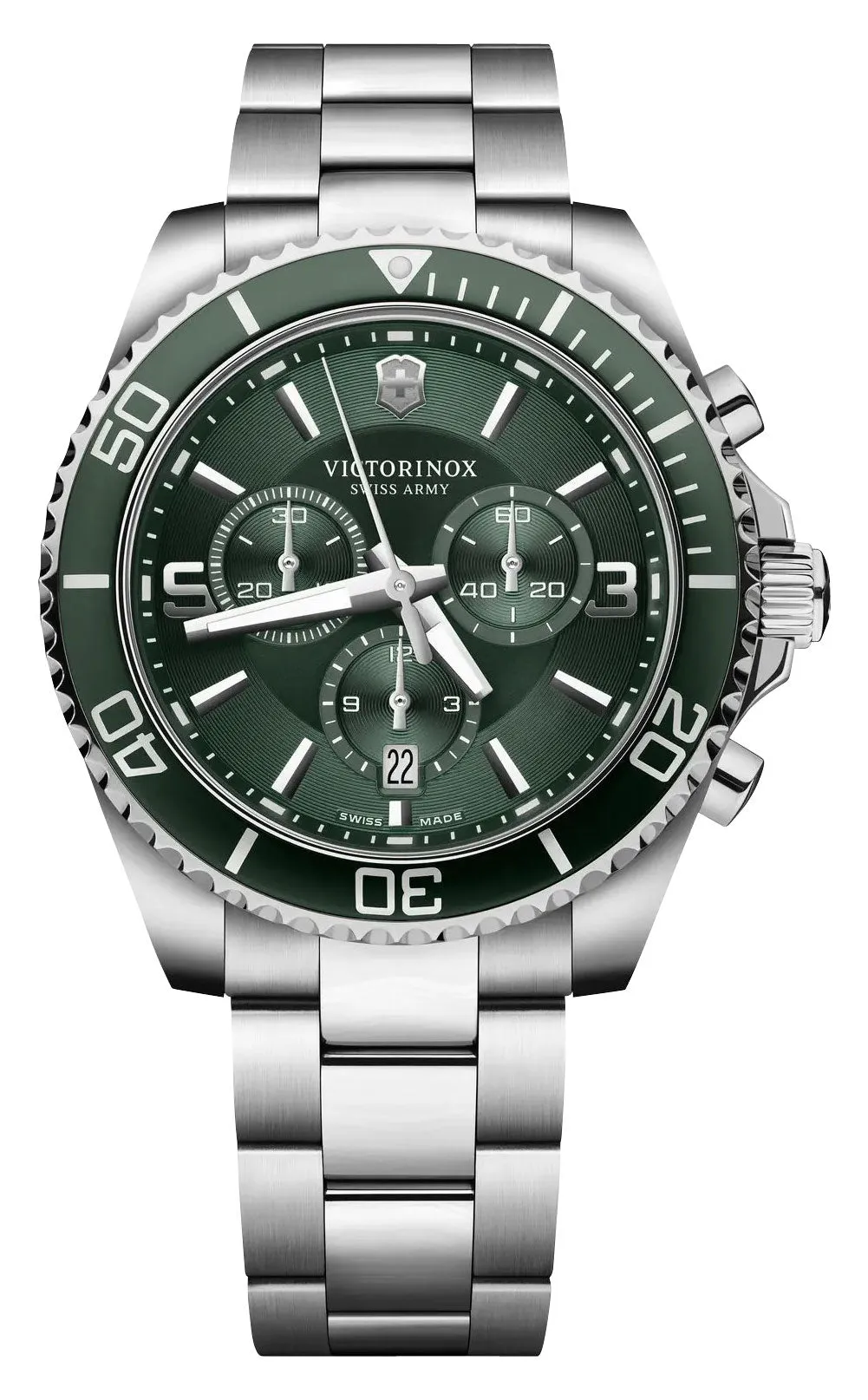 Victorinox Swiss Army Maverick Chronograph Stainless Steel Green Dial Date Quartz Mens Watch 241946