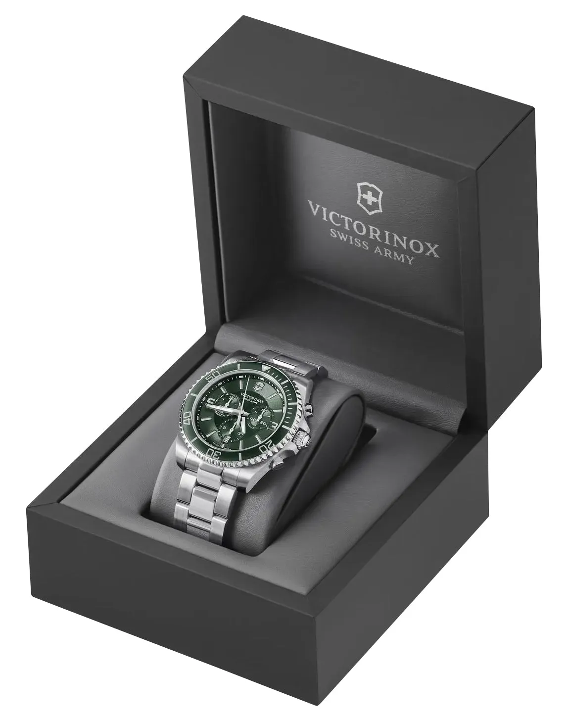 Victorinox Swiss Army Maverick Chronograph Stainless Steel Green Dial Date Quartz Mens Watch 241946