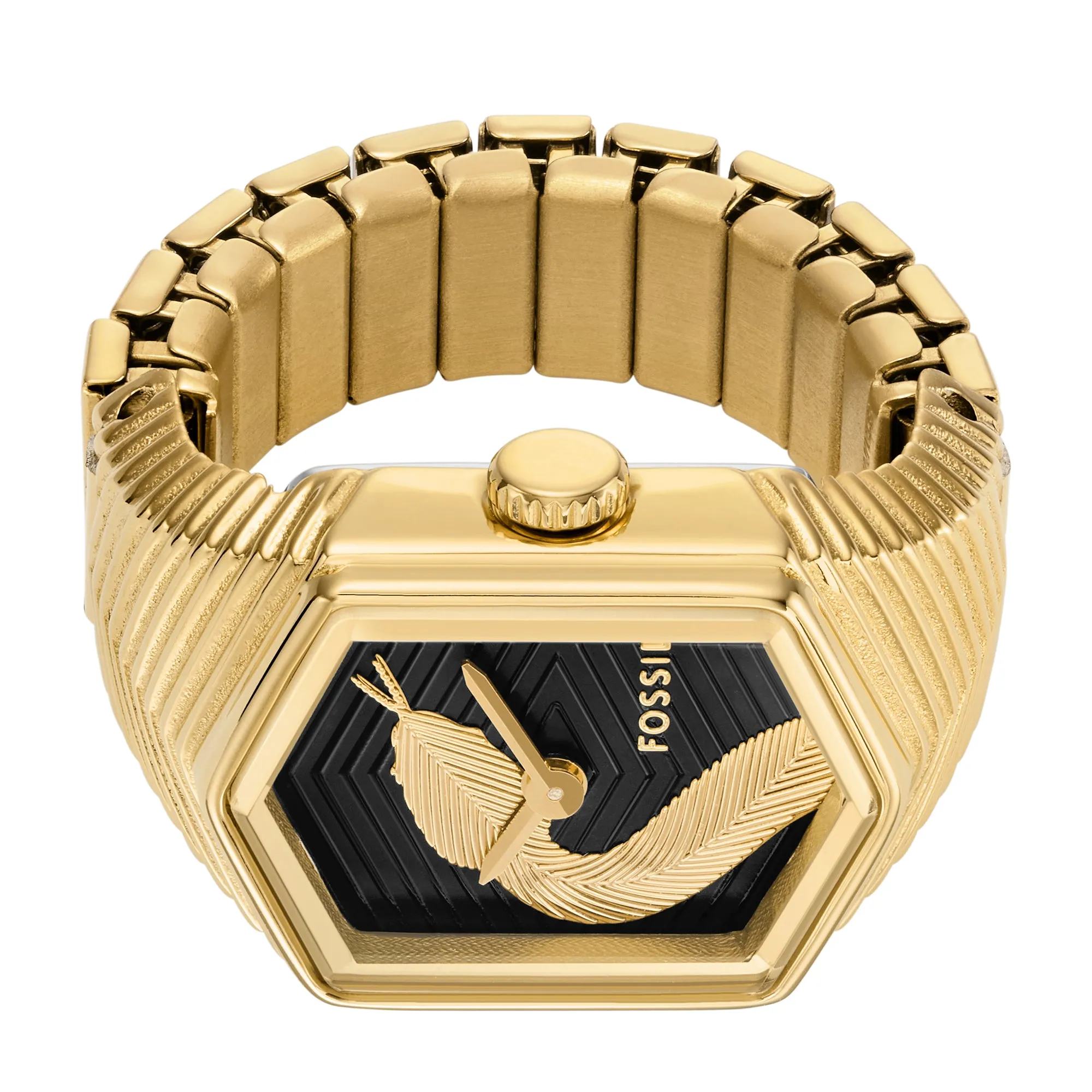 Watch Ring Three-Hand Gold-Tone Stainless Steel